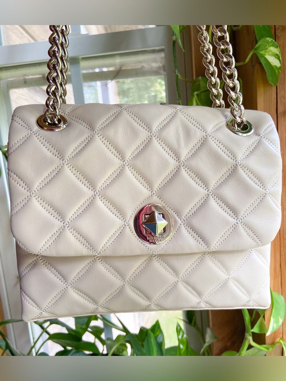 Kate Spade Natalia Medium Flap Quilted Leather Shoulder Bag Parchment-Clean Girl